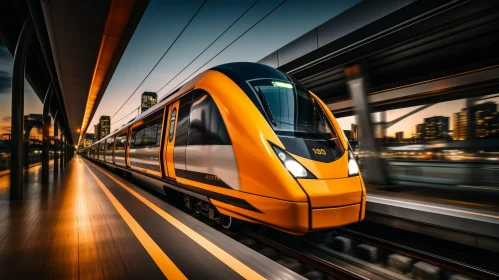 Sleek High-Speed Train in Urban Setting