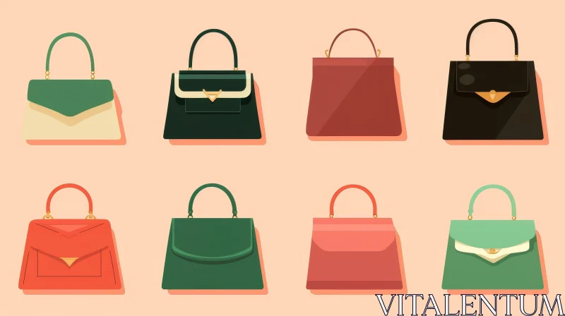 AI ART Stylish Handbags Vector Illustration - Colorful Fashion Accessories