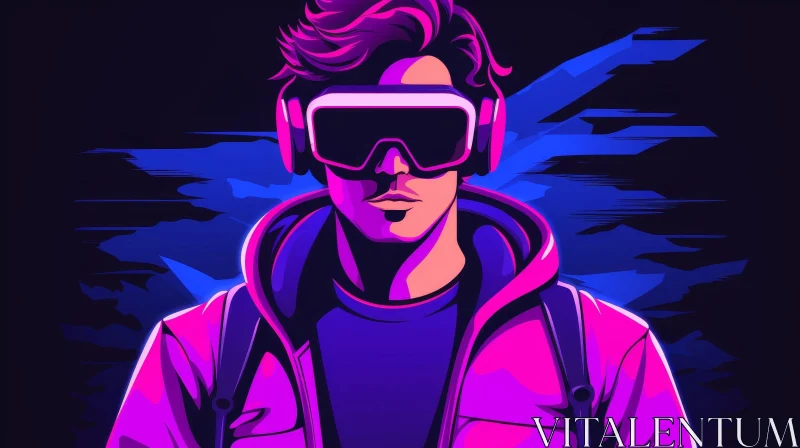 Virtual Reality Portrait: Young Man in Purple Jacket AI Image