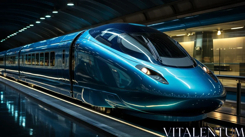 Blue High-Speed Train in Tunnel AI Image