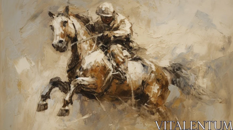 AI ART Brown and White Horse Jumping Over Obstacle - Oil Painting