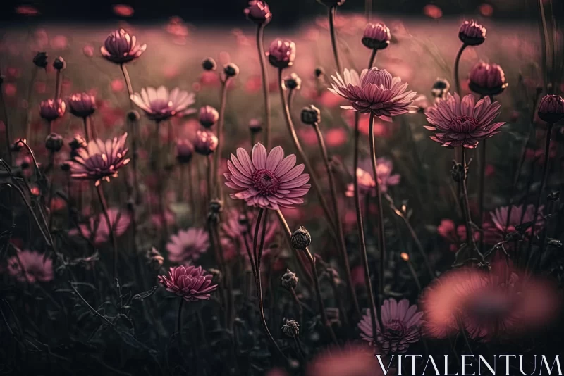 Captivating Pink Flowers in a Dreamy Field - UHD Image AI Image
