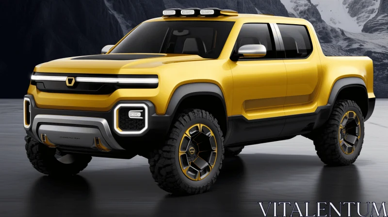 Captivating Yellow Electric Truck in Majestic Mountain Setting AI Image