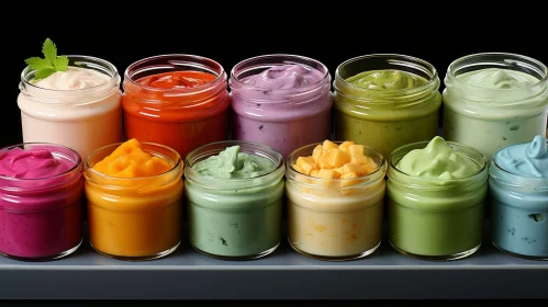 Colorful Spread Jars Collection on Gray Surface