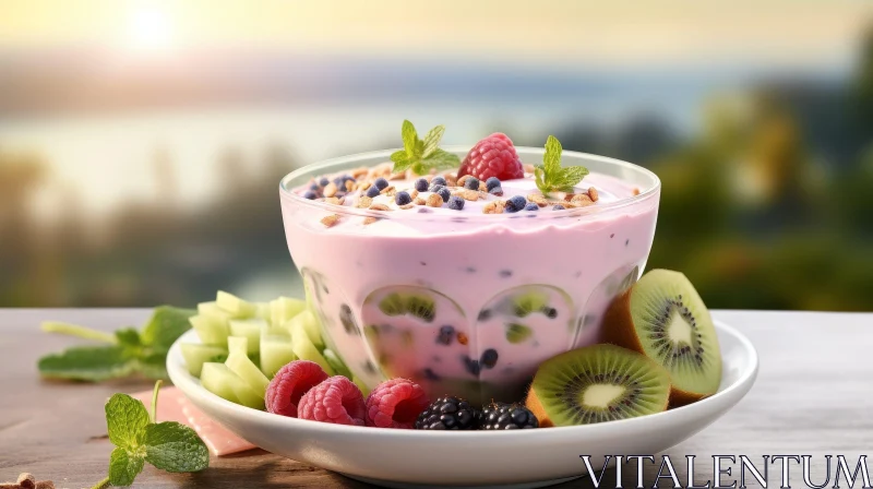 Delicious Yogurt Bowl with Berries and Granola AI Image