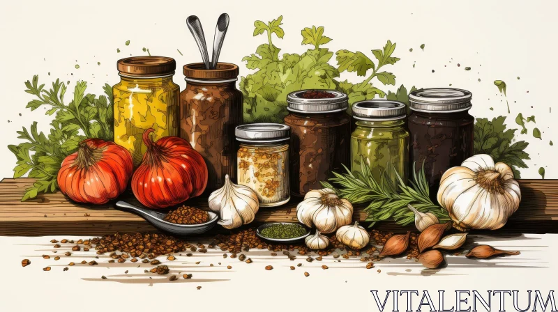 Exquisite Spices and Herbs Illustration for Culinary Inspiration AI Image