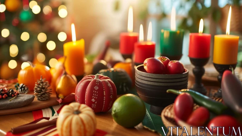 Festive Table Setting for Thanksgiving or Christmas AI Image