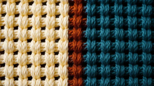 Hand-Knitted Ribbed Texture Fabric in Cream, Brown, and Teal