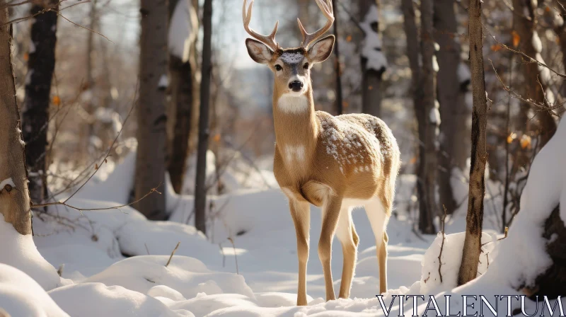 Majestic Deer in Snowy Forest - Winter Wildlife Photography AI Image