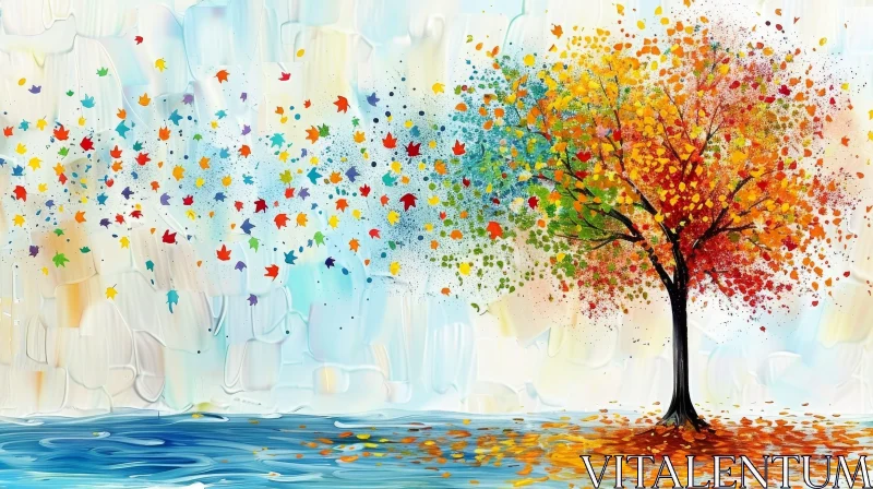 Vibrant Autumn Tree Painting AI Image