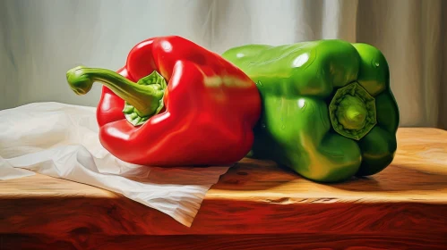 Bell Peppers on Wooden Table - Still Life Photography