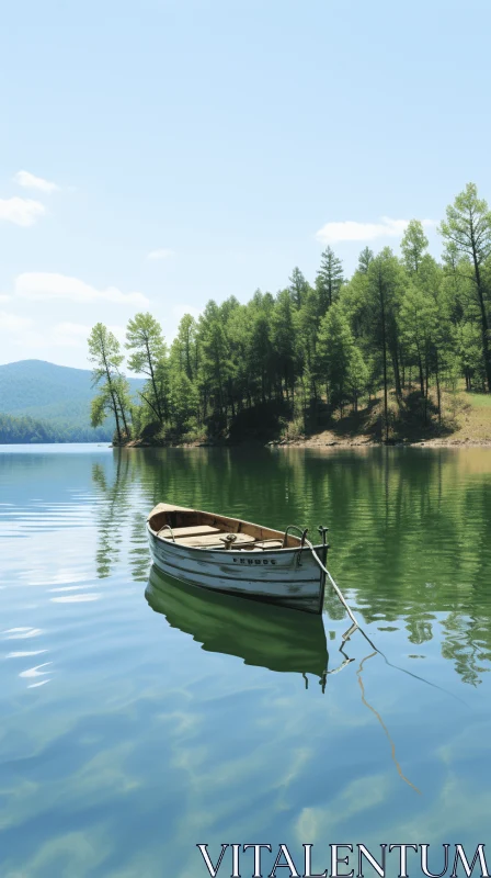 Captivating Boat Floating on Serene Water - Realistic Scenery AI Image