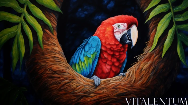 AI ART Colorful Parrot in Tree Hollow Painting