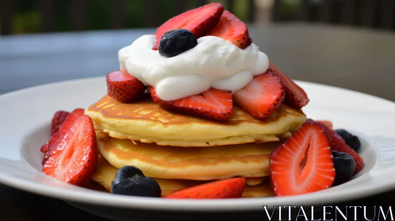 AI ART Delicious Pancakes with Fresh Berries and Whipped Cream