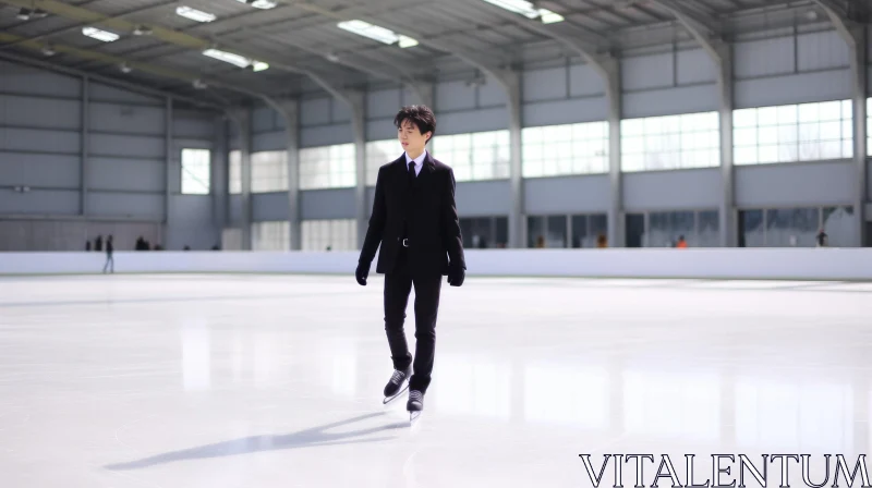 Elegant Male Figure Skater on Indoor Ice Rink AI Image