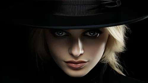 Enigmatic Young Woman Portrait in Black Hat