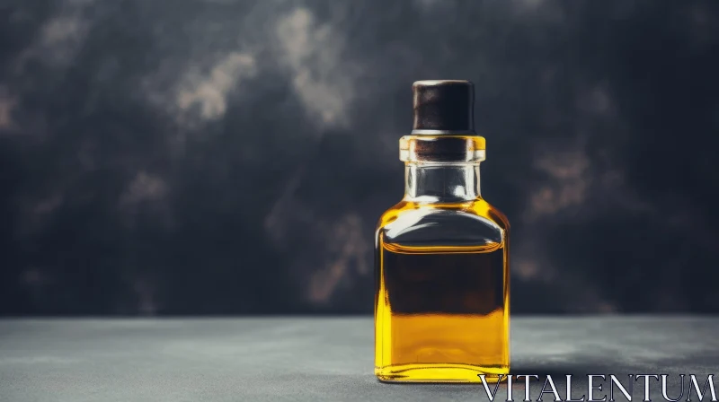 Golden Olive Oil Glass Bottle on Dark Gray Table AI Image