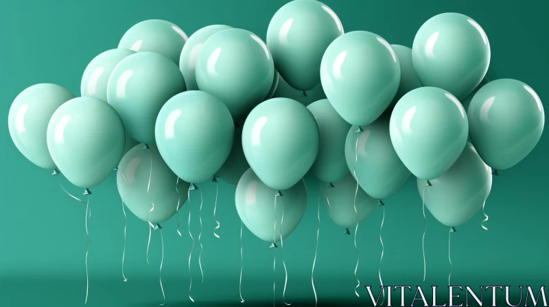 Green Balloons Cluster on Soft Background AI Image