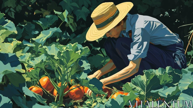 Harvesting Pumpkins in Field - Artistic Painting AI Image