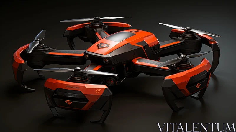 High-Tech Black and Orange Drone with Camera and Sensors AI Image