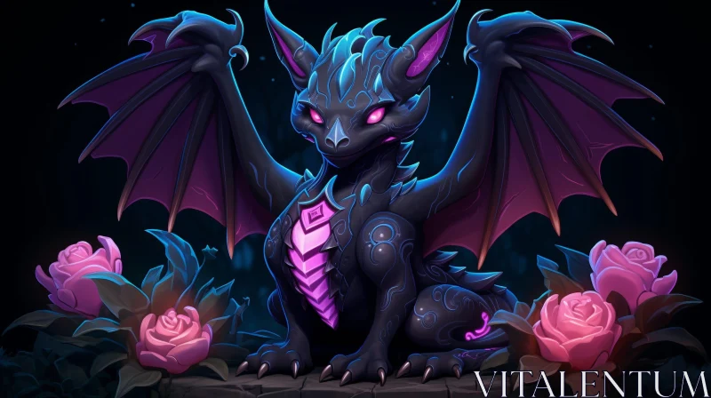 Majestic Purple and Black Dragon Digital Painting AI Image