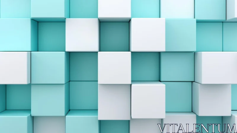 Modern 3D Cube Wall in Light Blue and White AI Image