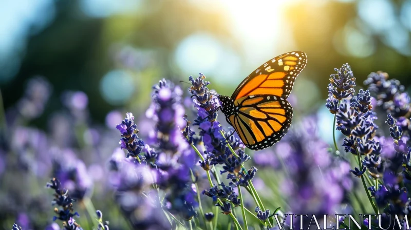 AI ART Monarch Butterfly Pollinating Lavender Flower