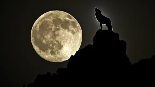Mysterious Night Scene with Wolf and Full Moon
