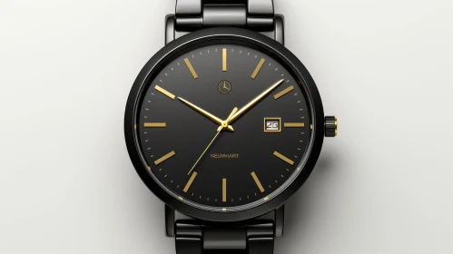 NEURMART Black Wristwatch with Gold Hands - Elegant Design