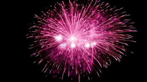 Pink Firework Explosion in Night Sky