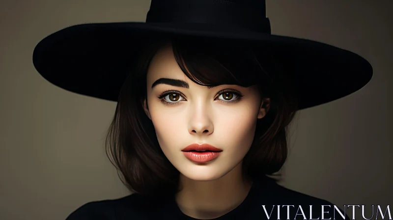 Serious Woman Portrait in Black Hat AI Image