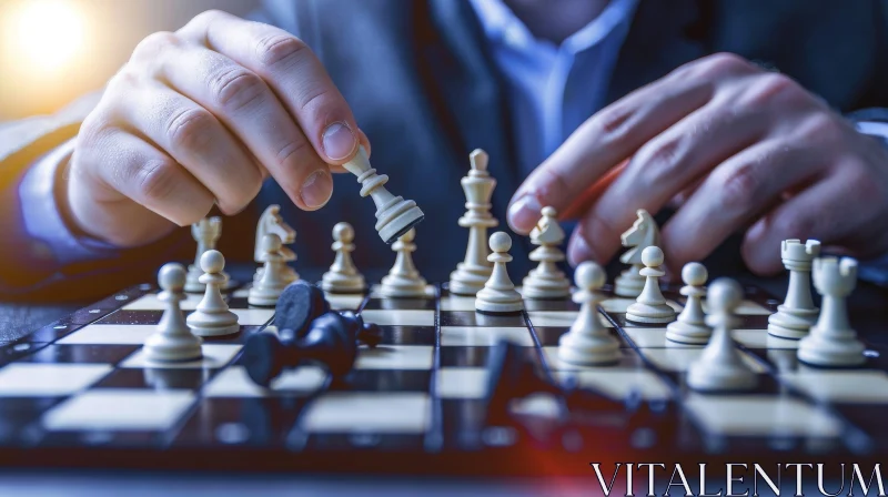 Strategic Chess Player in Suit Making Move AI Image