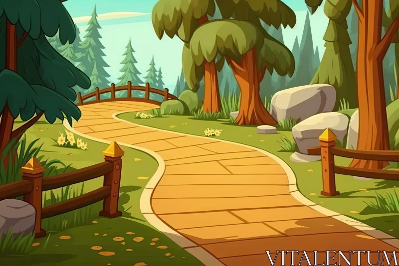 Whimsical Cartoon Forest Path with Stone Path in the Yard AI Image