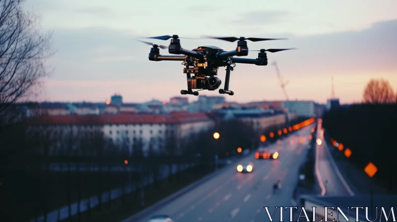 City Drone at Sunset: Urban Aerial Photography AI Image