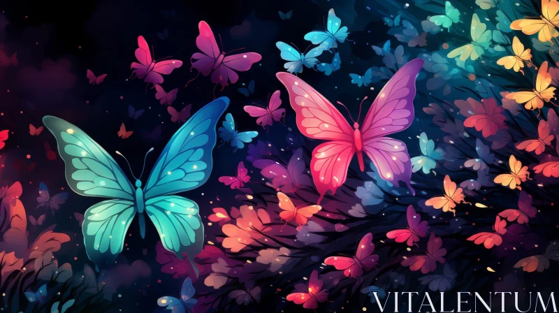 AI ART Colorful Butterfly Dance in Dark
