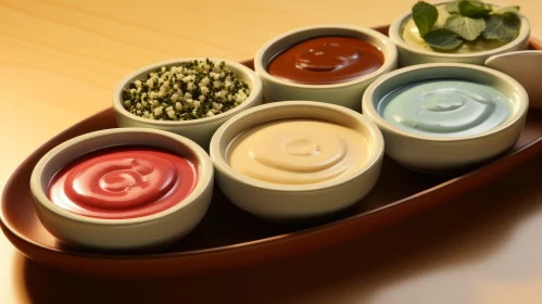 Colorful Sauce Presentation on Ceramic Bowls
