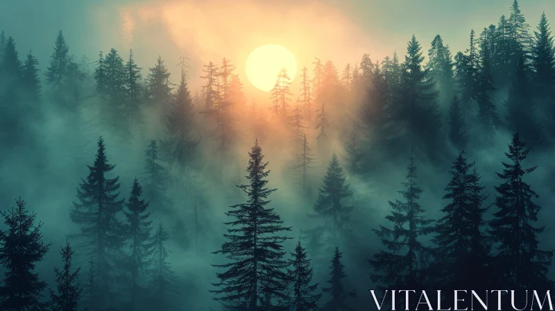 AI ART Enchanting Misty Forest Sunrise