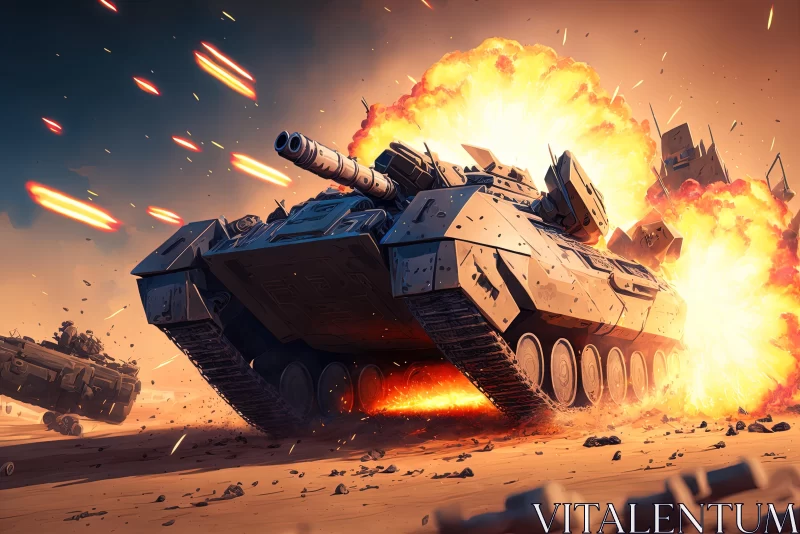 Fierce Tank Attack: Explosive Illustration with Caricature Style AI Image