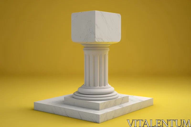Golden-Accented Marble Column on Yellow Background AI Image