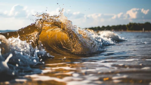 Golden Wave Crashing on Shore
