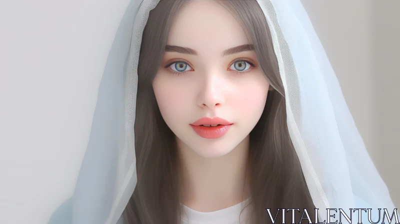 AI ART Serene Young Woman Portrait in Close-up