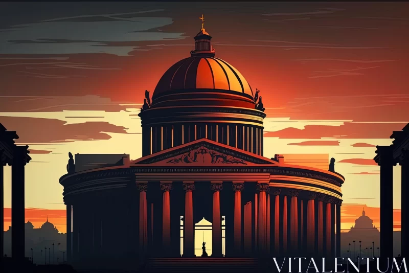 St. Petersburg Cathedral Dome at Dusk: Colored Cartoon Style AI Image