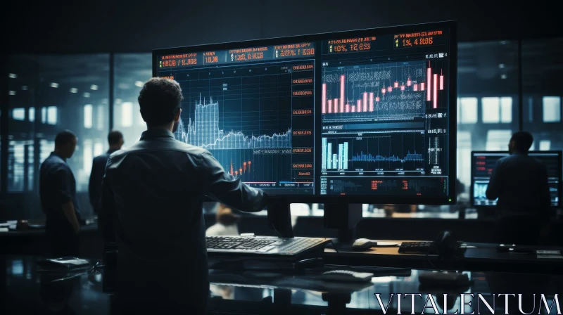 Stock Traders Monitoring Market on Computer Screens AI Image