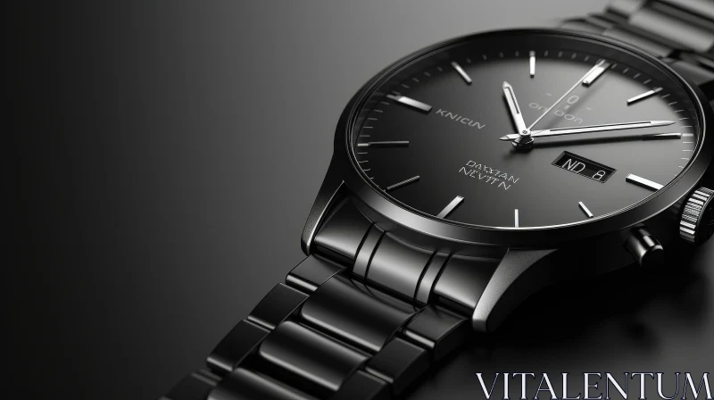 Stylish Black Wristwatch with Metal Band AI Image