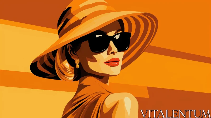 Stylish Woman Illustration with Hat and Sunglasses AI Image