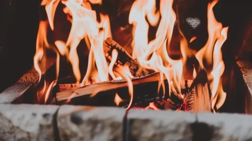 Wood Fire Close-Up: Warmth and Coziness