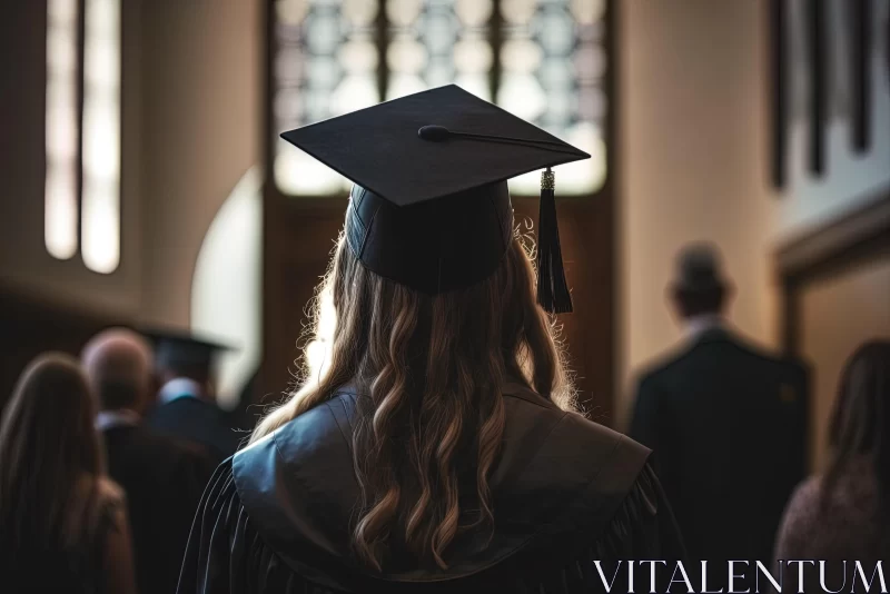 A Captivating Image of a Woman in Graduation Caps in a Church AI Image