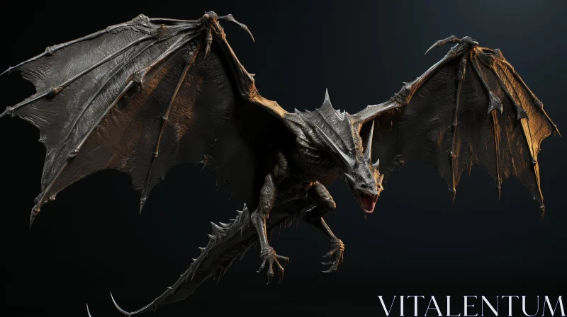 Black Dragon 3D Rendering with Outstretched Wings AI Image