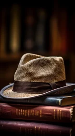 Brown Straw Hat on Stack of Old Books - Mystery Scene