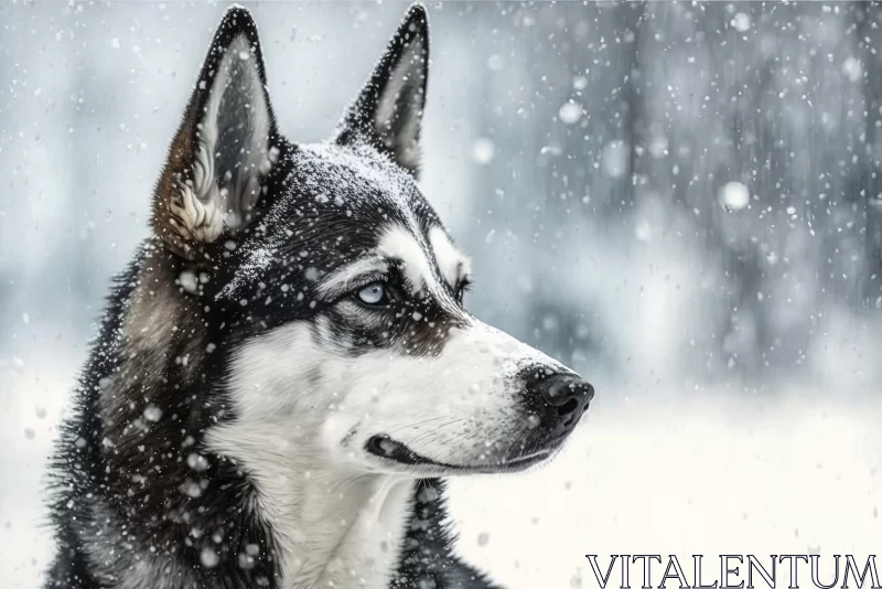 Captivating Husky Dog Portrait in a Snowstorm | Artistic Representation AI Image